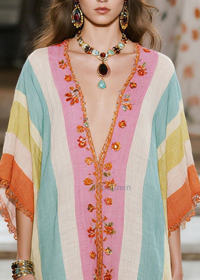 Colorblock Oversized Lace Patchwork Cotton Vacation Dresses Summer