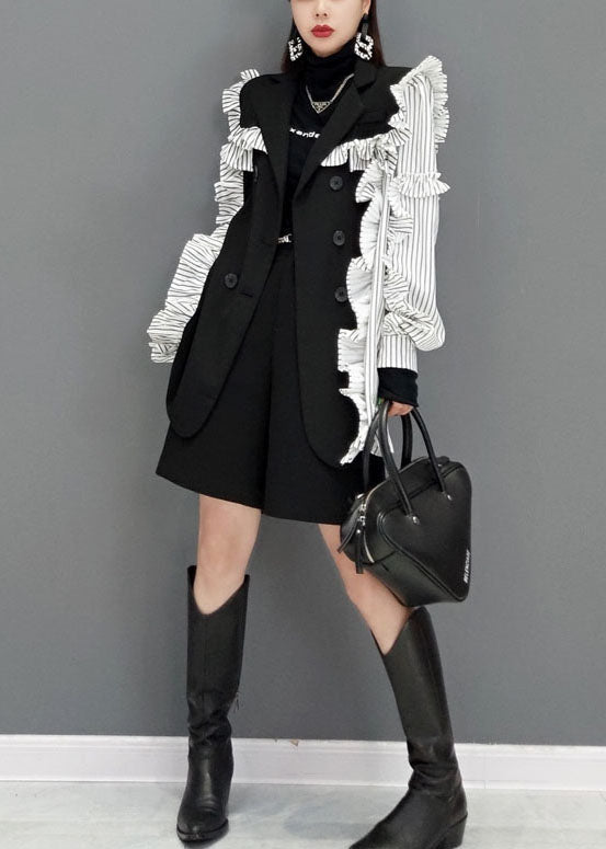 Colorblock Peter Pan Collar Patchwork Ruffles Coat Spring