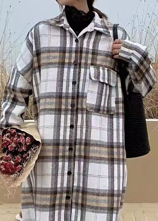 Colorblock Peter Pan Collar Plaid Patchwork Cotton Shirts Coats Spring