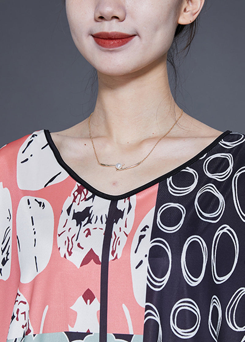 Colorblock V Neck Print Silk Vacation Dresses Summer