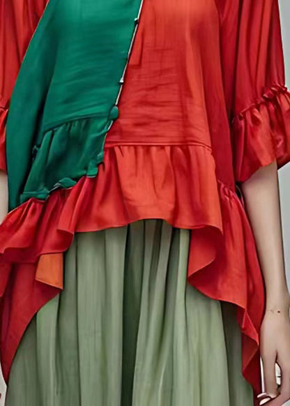 Colorblock Wrinkled Patchwork Shirt Half Sleeve