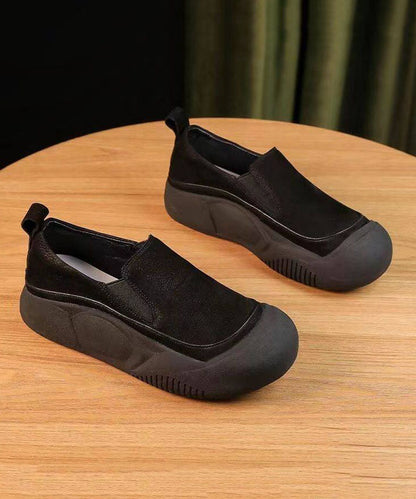 Comfortable Splicing Flat Shoes Black Faux Leather