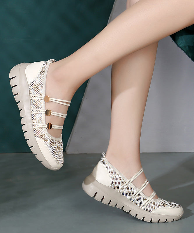 Comfy Beige Breathable Mesh Splicing Wedge Heels Sandals