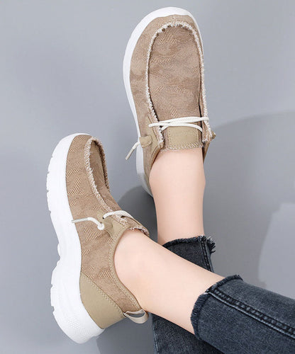 Comfy Blue Denim Fabric Flat Shoes Lace Up