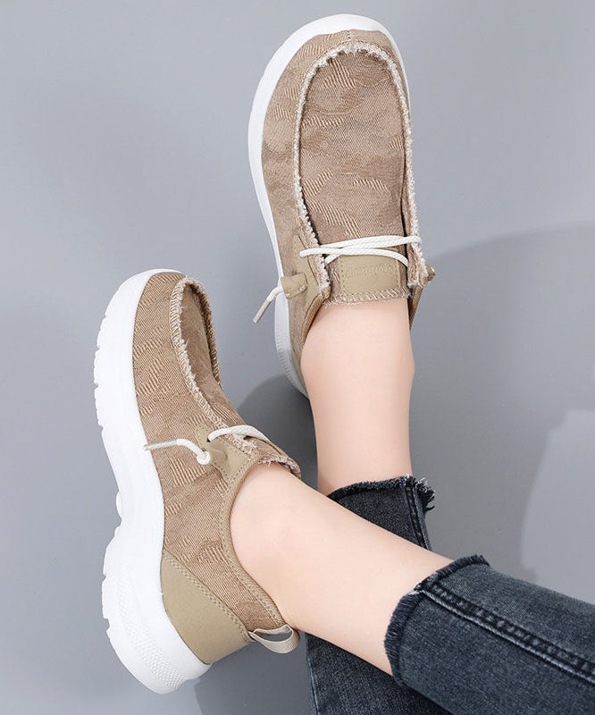 Comfy Blue Denim Fabric Flat Shoes Lace Up