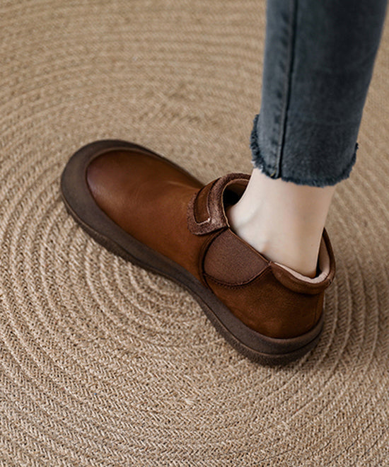 Comfy Brown Cowhide Leather Splicing Ankle Boots