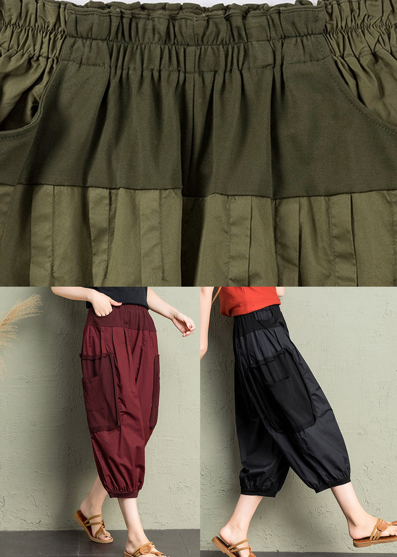 Cozy Black Pockets Patchwork Cotton Lantern Pants Summer