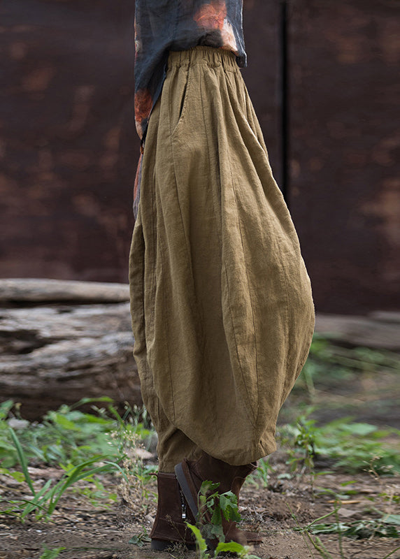 Cozy Linen Pockets Elastic Waist Cotton Crop Pants Summer