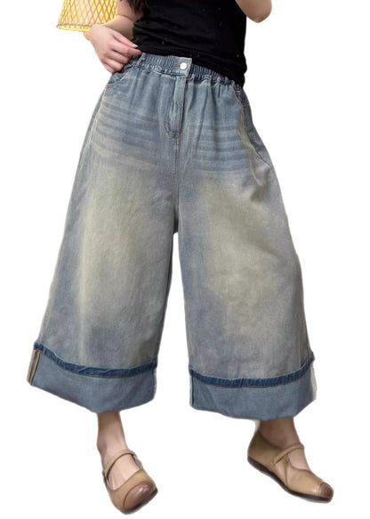 Denim Blue Oversized Wide Leg Pants Summer