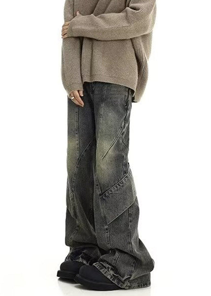 Denim Blue Pockets Patchwork Pants
