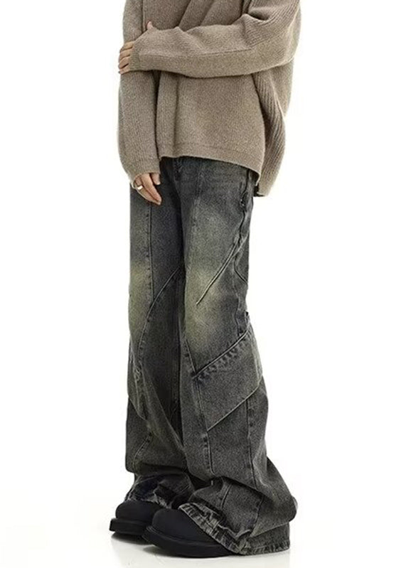 Denim Blue Pockets Patchwork Pants