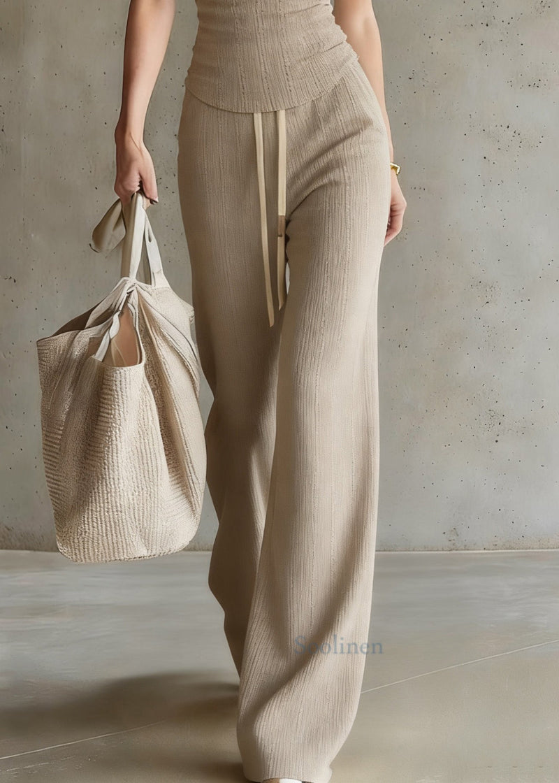Drawstring Top and Wide Leg Pants Two Piece Set Short Sleeve