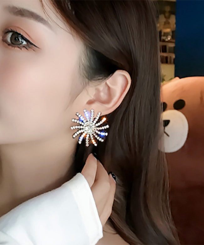 Gold Sterling Silver Alloy Zircon Sun Stud Earrings Ly1781
