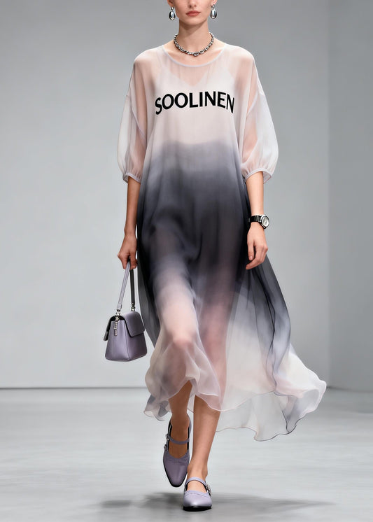 Gradient Color Draping Chiffon Holiday Dress Summer
