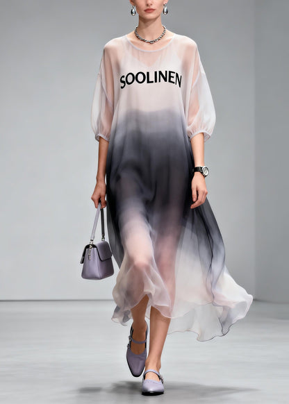 Gradient Color Draping Chiffon Holiday Dress Summer