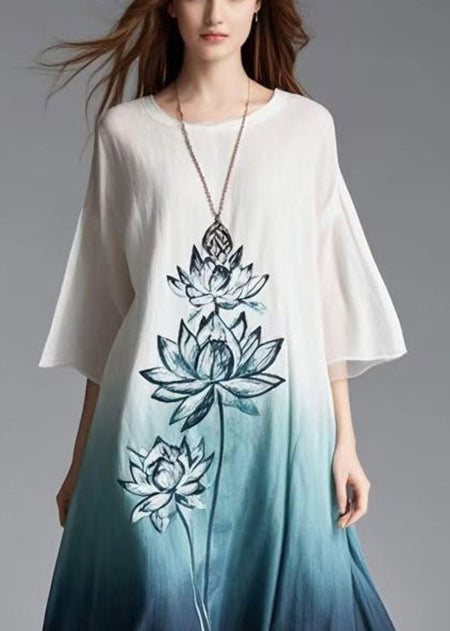 Gradient Color Oversized Print Cotton Dress Summer