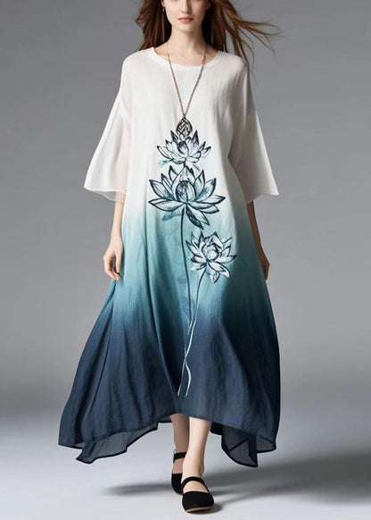 Gradient Color Oversized Print Cotton Dress Summer