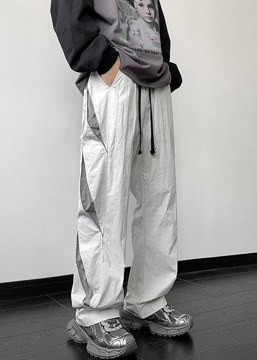 Gray Pockets Elastic Waist Cotton Pants Fall