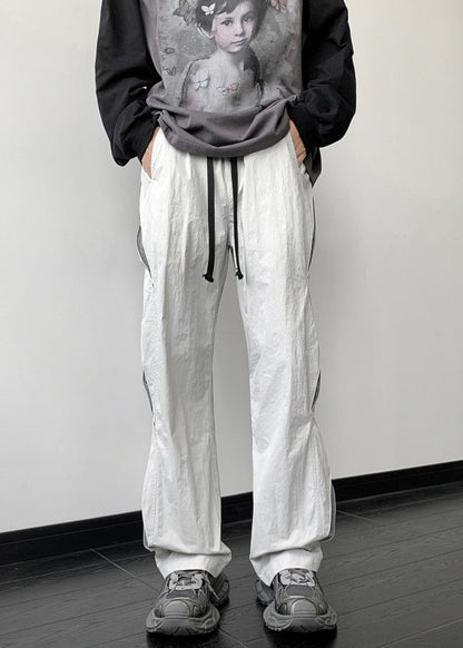 Gray Pockets Elastic Waist Cotton Pants Fall