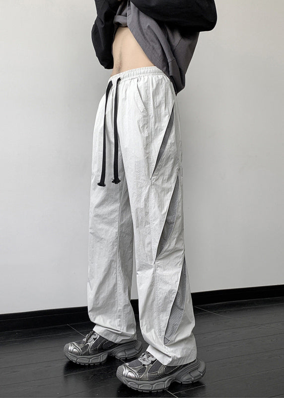 Gray Pockets Elastic Waist Cotton Pants Fall