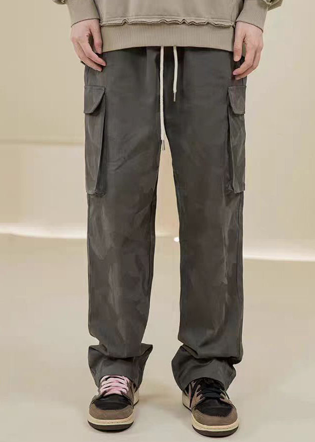 Green Camouflage Embroideried Pockets Cotton Pants Spring