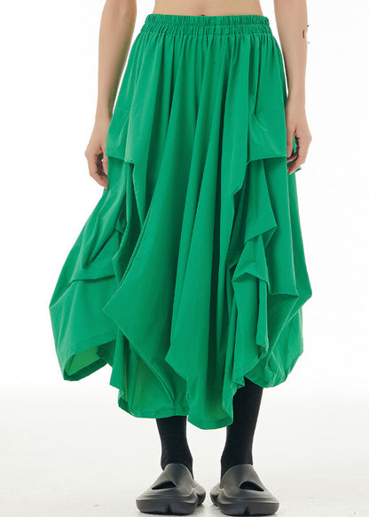 Green Draping Elastic Waist Crop Pants Spring