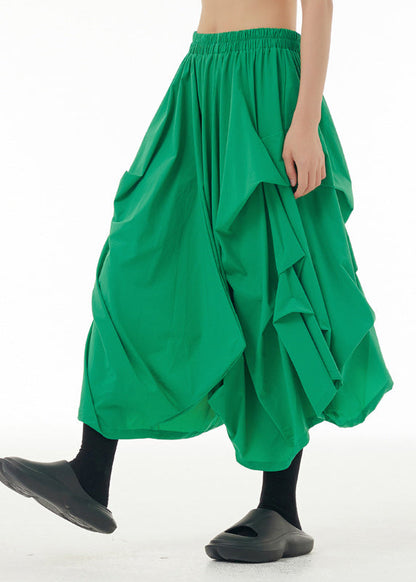 Green Draping Elastic Waist Crop Pants Spring