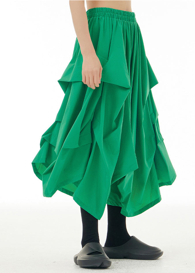 Green Draping Elastic Waist Crop Pants Spring