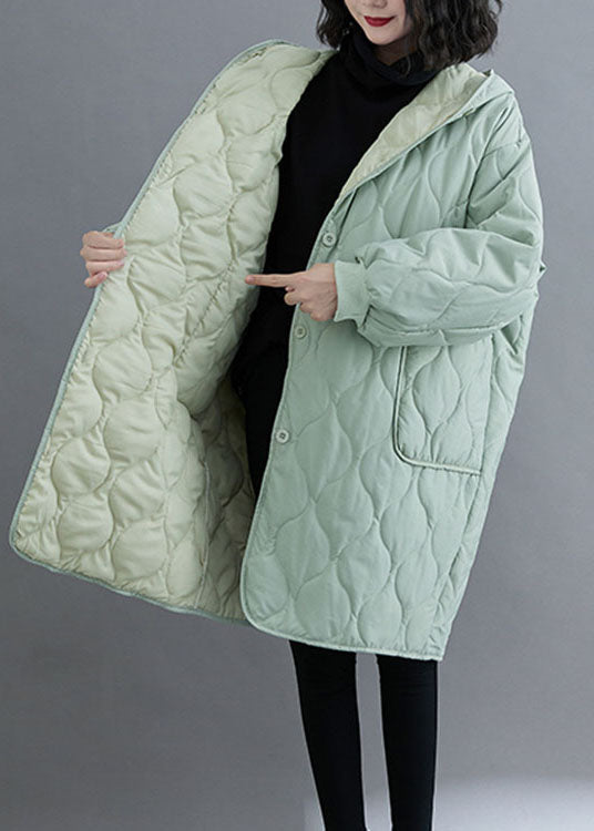 Green Hooded Pockets Fine Cotton Filled Winter Parka