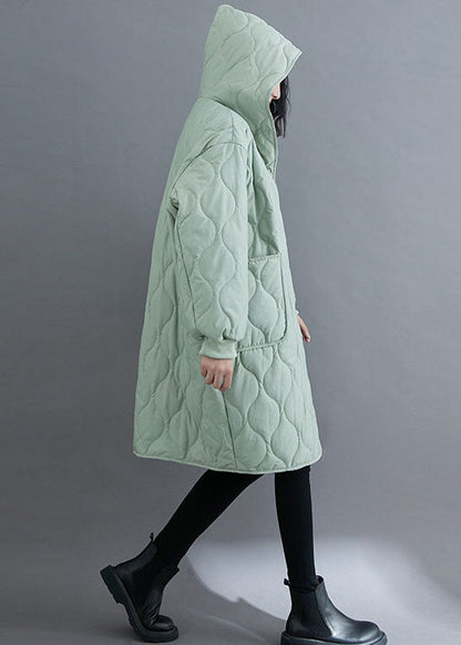 Green Hooded Pockets Fine Cotton Filled Winter Parka