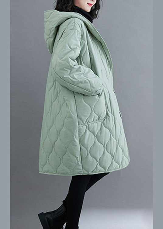 Green Hooded Pockets Fine Cotton Filled Winter Parka