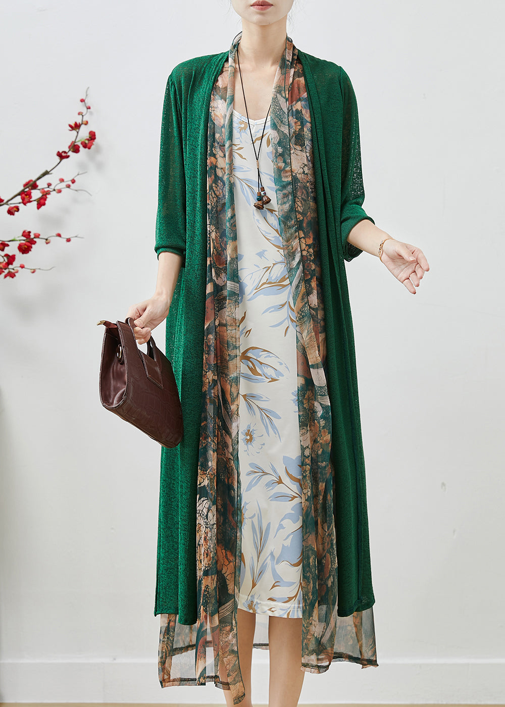 Green Oversized Patchwork Chiffon Loose Coat Spring