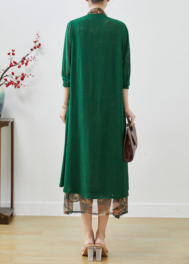 Green Oversized Patchwork Chiffon Loose Coat Spring