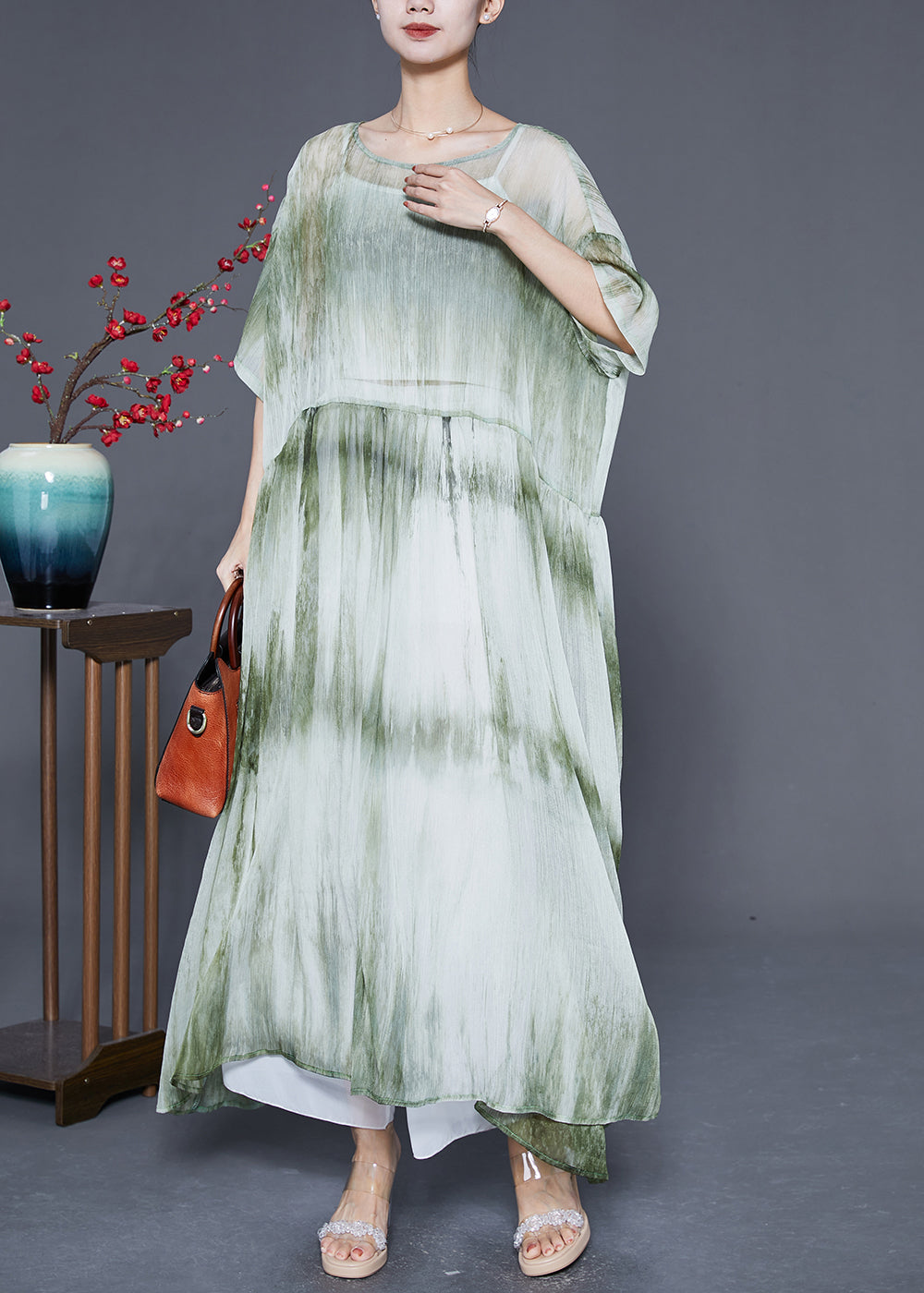 Green Oversized Tie Dye Maxi Dress Summer