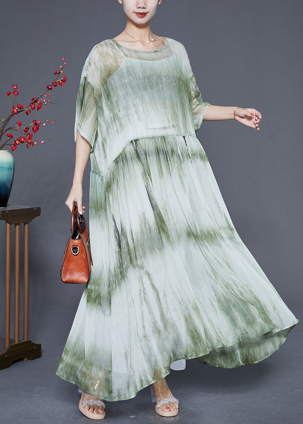 Green Oversized Tie Dye Maxi Dress Summer