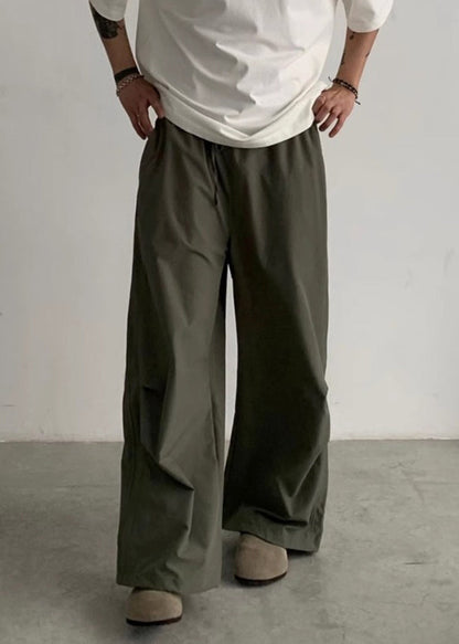 Green Pockets Drawstring Cotton Pants Summer