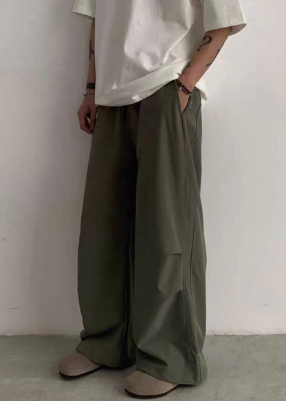 Green Pockets Drawstring Cotton Pants Summer