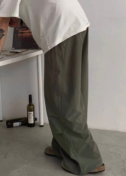 Green Pockets Drawstring Cotton Pants Summer