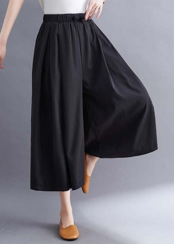 Green Pockets Wrinkled Cotton Wide Leg Pants Skirt Summer