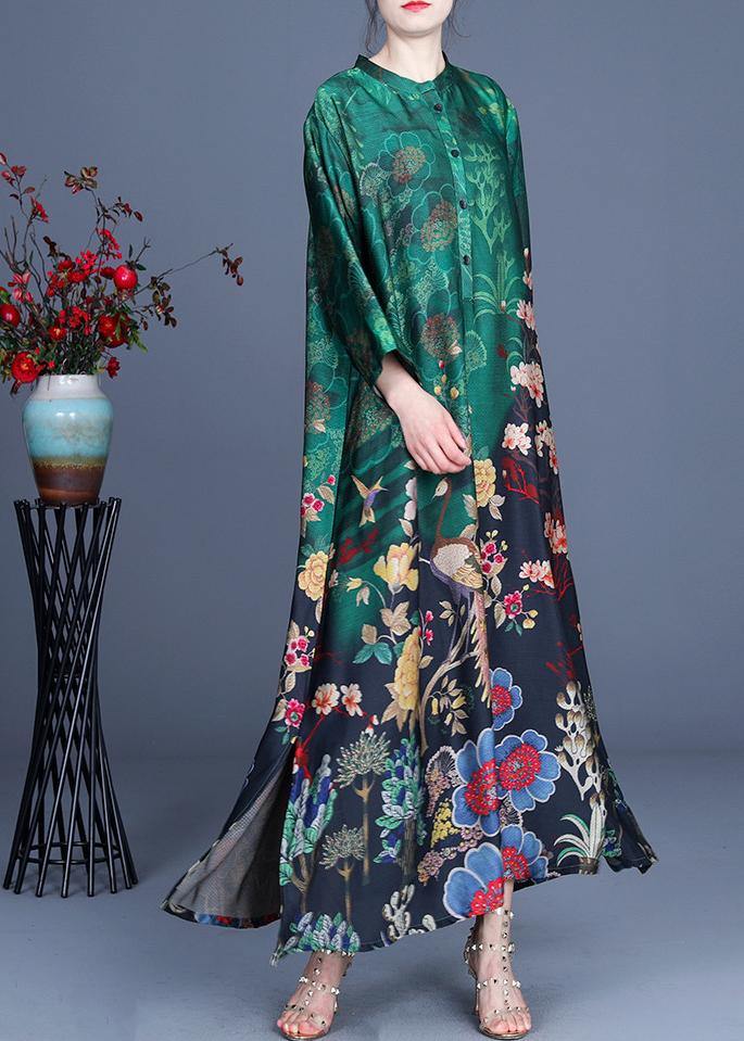 Green Print Patchwork Button Summer Spring Dress