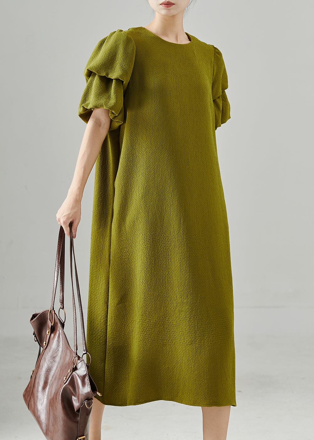Green Puff Sleeve Spandex Dresses Summer