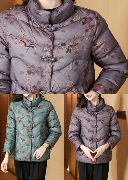 Green Stand Collar Pockets Parka Winter