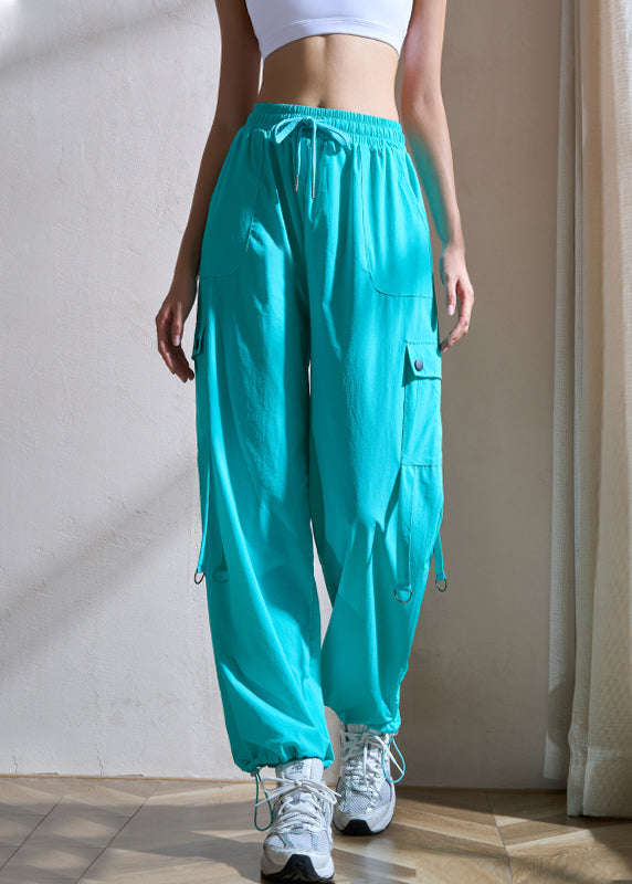 Green Tummy Control With Pockets Tie Waist Yoga Pants