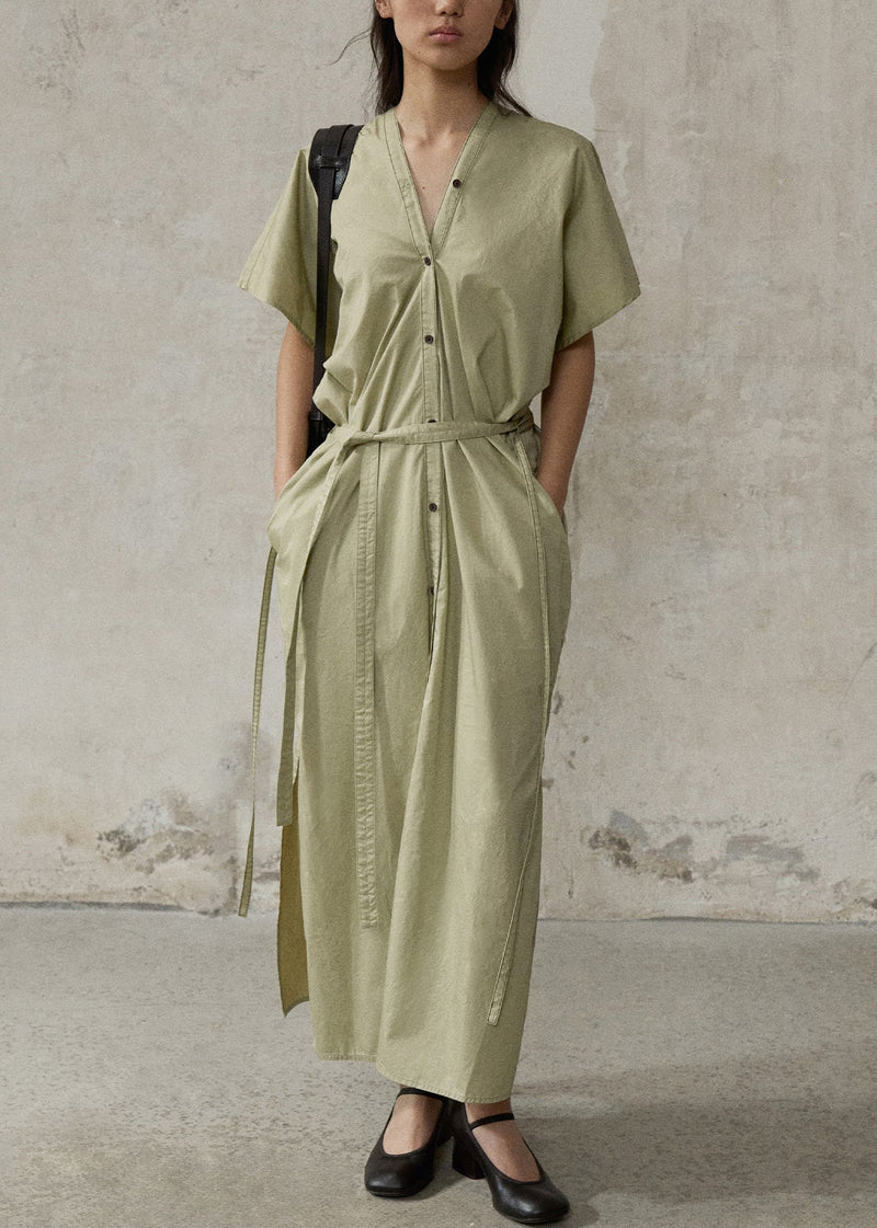 Green V Neck Side Open Cotton Long Dresses Summer