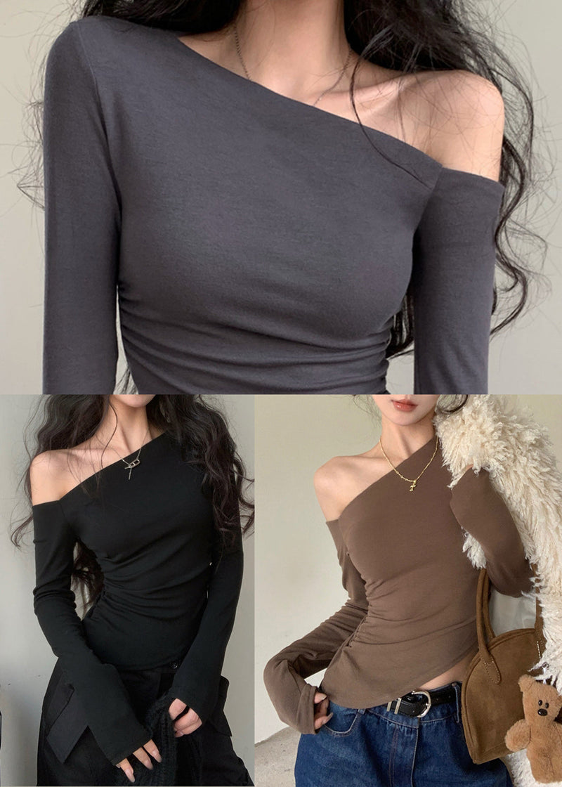 Grey Cold Shoulder Cotton Top Fall