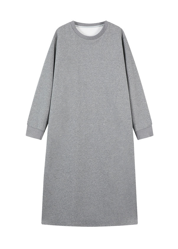 Grey O Neck Loose Cotton Straight Dresses Spring
