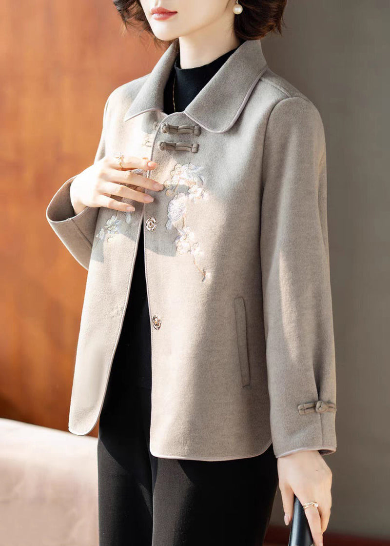 Grey Peter Pan Collar Woolen Coats Spring