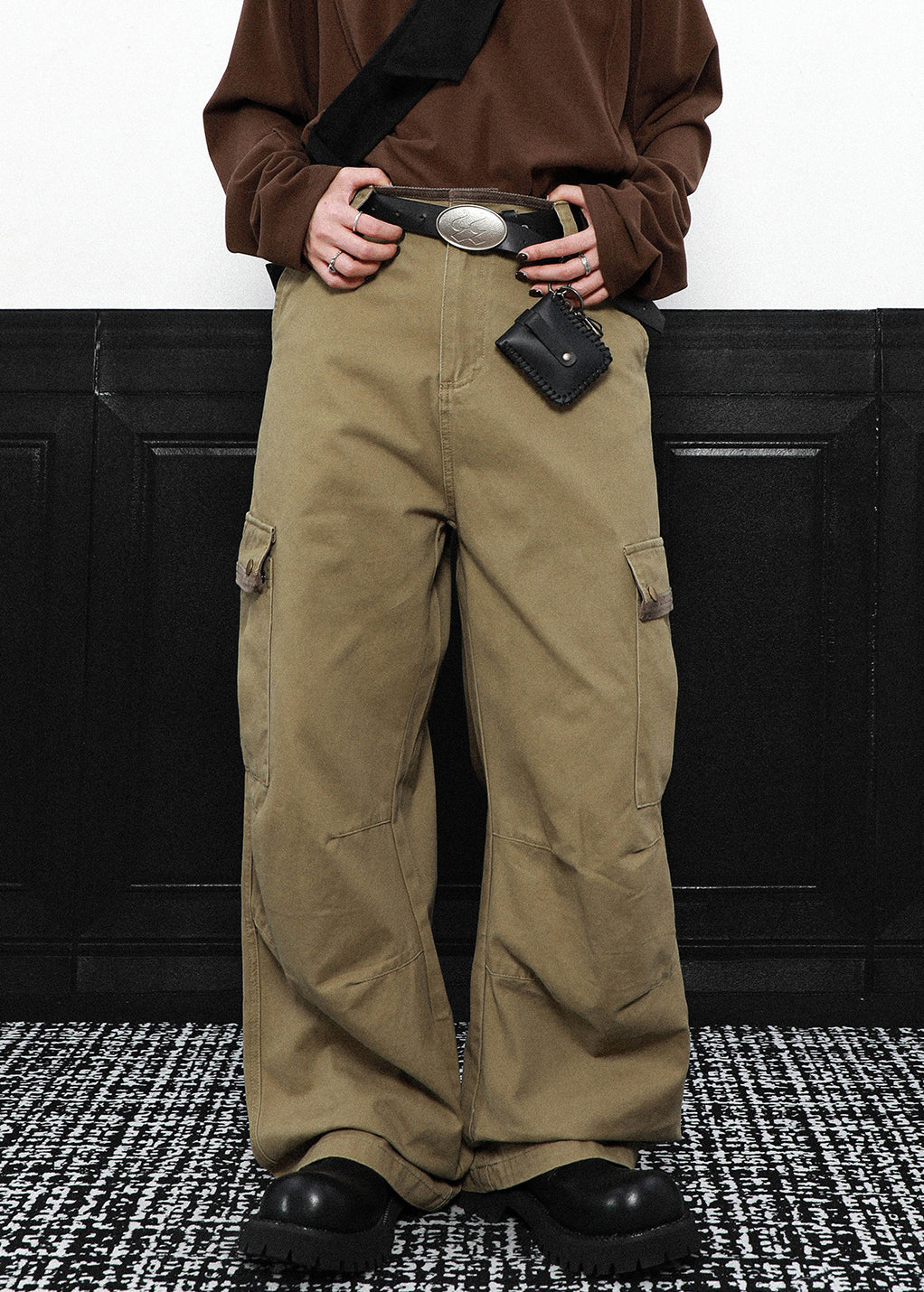 Grey Pockets High Waist Cotton Pants Spring