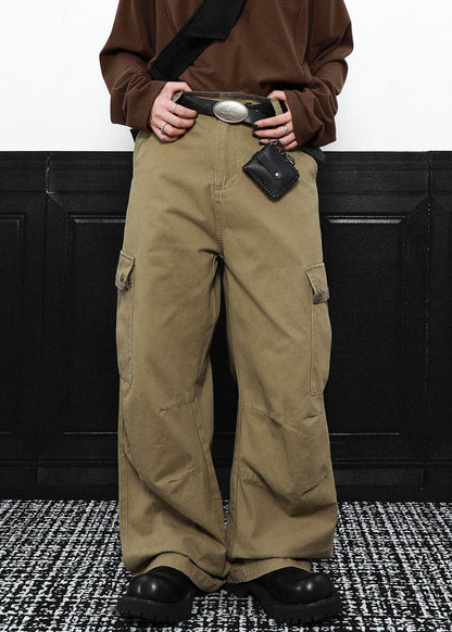 Grey Pockets High Waist Cotton Pants Spring
