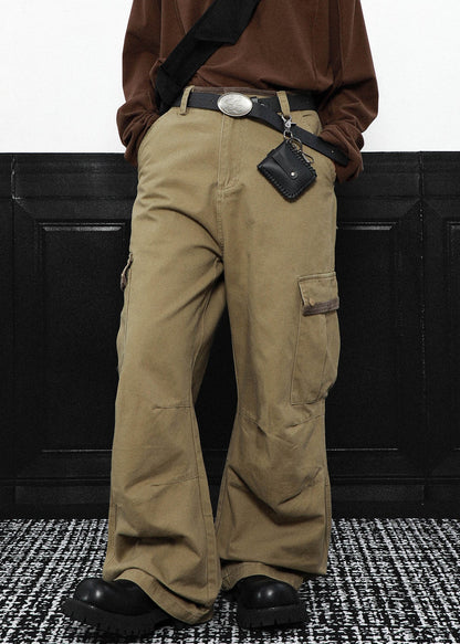 Grey Pockets High Waist Cotton Pants Spring